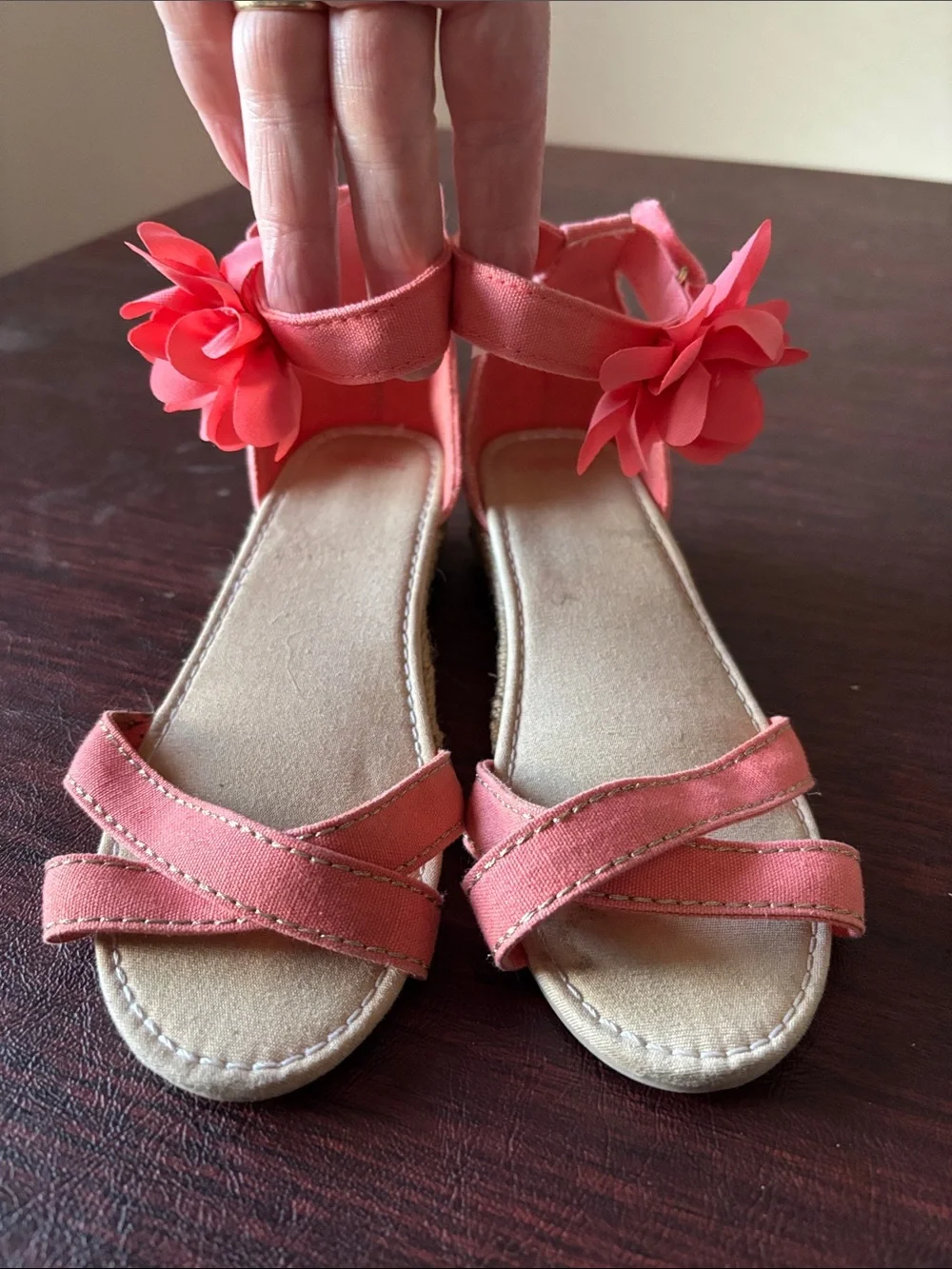 Gymboree Coral Pink Flower Ankle-Strap Sandals